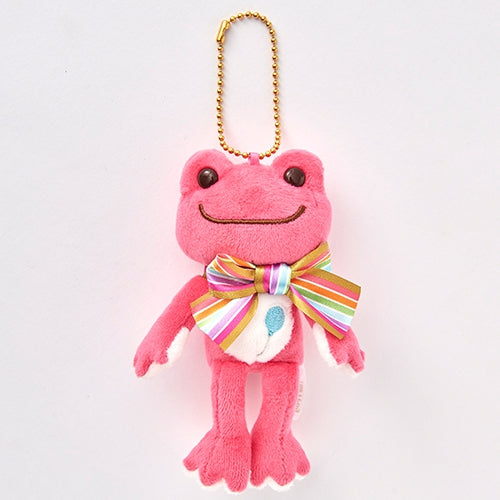Pickles the Frog Plush Keychain Rainbow Color Ribbon Pink Japan
