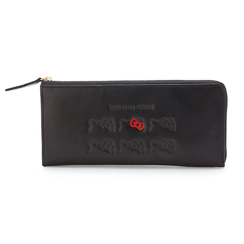 Hello Kitty Leather Long Wallet Black Sanrio Japan